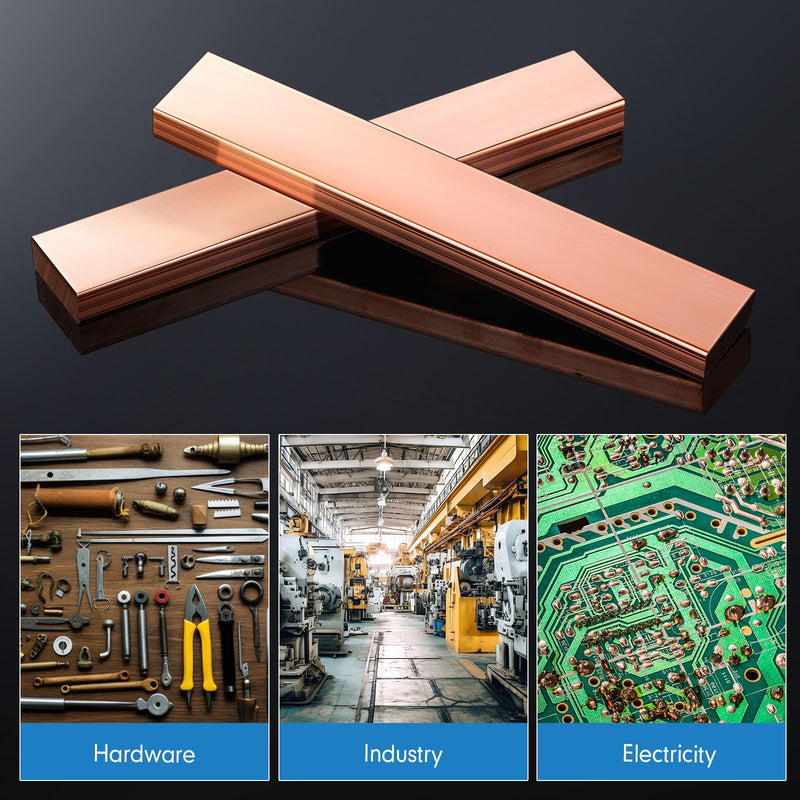Tandefio 2 Pieces C110 Copper Flat Bar 3/8" x 1" x 6" Long Copper Bus Bar Stock for Jewelry Crafts Repairs Electrical Electroplating