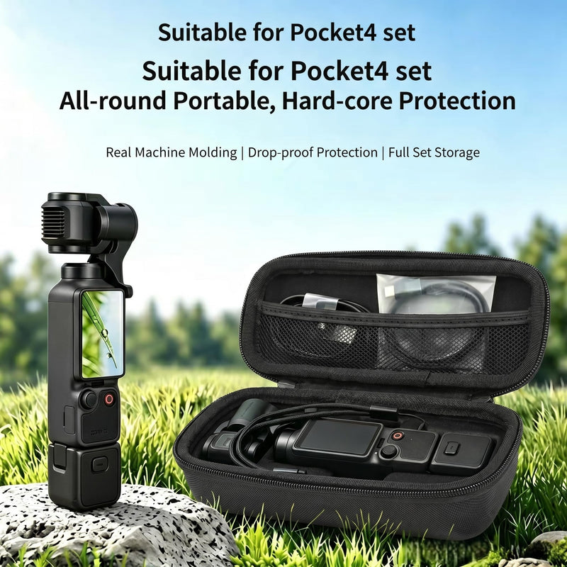 Hard EVA Carrying Case Compatible with DJI Osmo Pocket 4, Portable Travel Storage Bag Protective Shell Cover for Handheld Gimbal Camera, Mic 3 Transmitter, Data Cable and Accessories Black