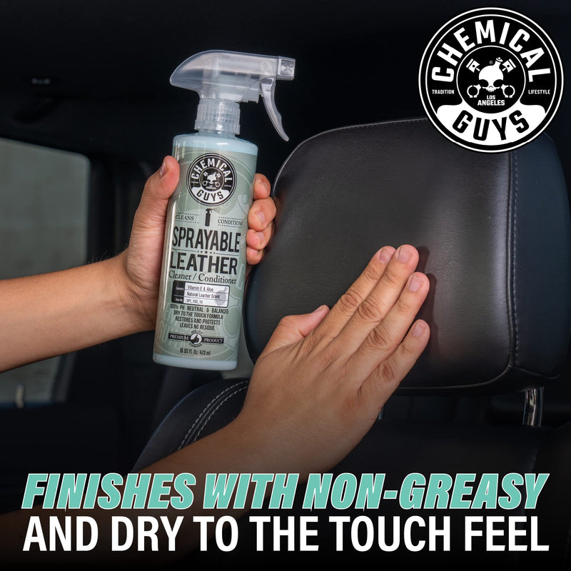 Chemical Guys SPI_103_16 Sprayable Leather Cleaner and Conditioner in One for Car Interiors, Apparel, and More (Works on Natural, Synthetic, Pleather, Faux Leather and More) Leather Scent, 16 fl oz 16 Fl Oz (Pack of 1)