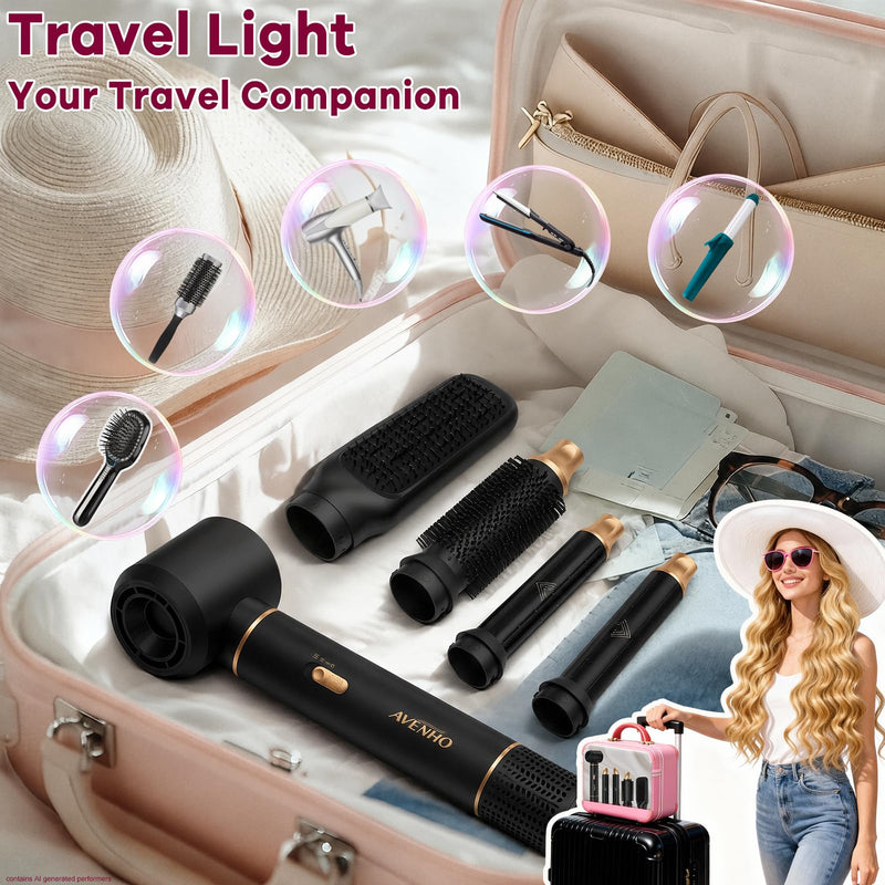 Dryhsip 5 in 1 Hot Air Styler, Multifunctional Hair Dryer Brush, Detachable Styling Tools with Curler, Straightener, Volumizer, Portable Lightweight Hairdryer for All Hair Types (Ink) Ink