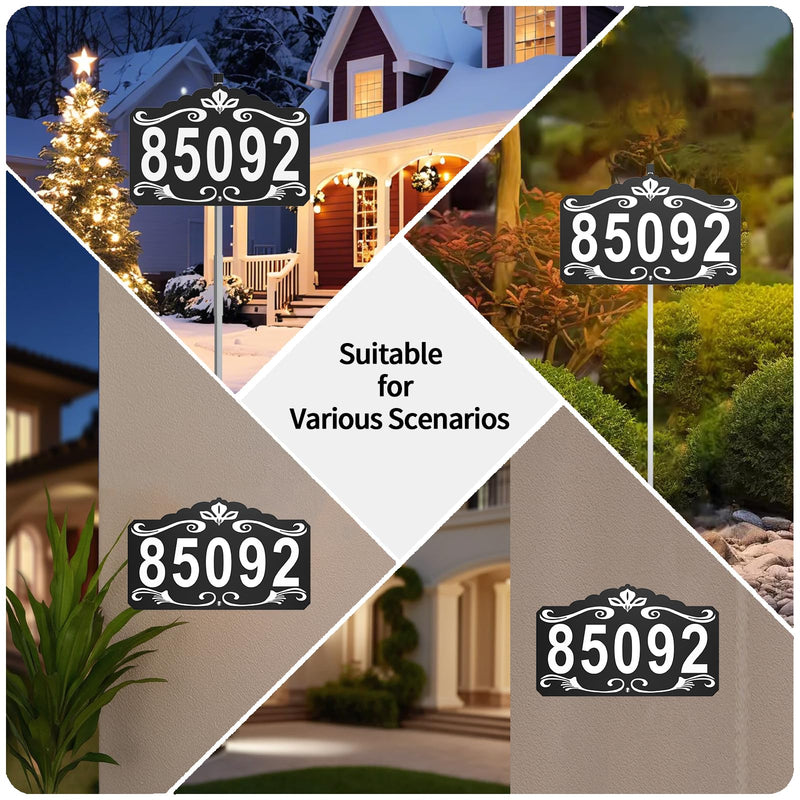 Metal Address House Number Sign for Outside, 28 x 13 Inch Address Plaque with Stake Waterproof and Rustproof for Yard Mailbox business Driveway Street Black(Ground Mount)