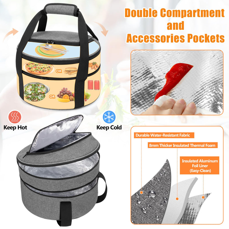 Trunab Insulated Round Casserole Carrier for Hot or Cold Food - Double Decker Pie Carrier for Picnics, Camping & Parties