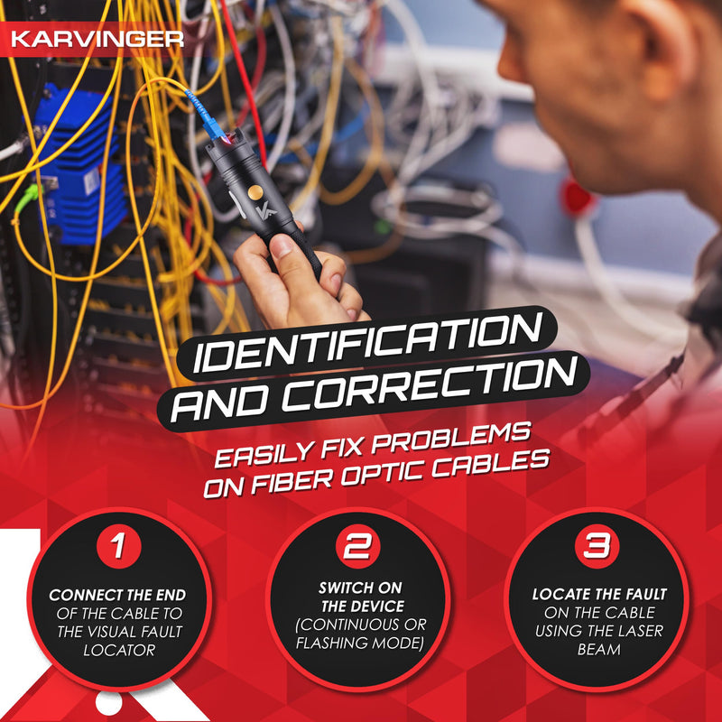 Powerful Rechargeable Visual Fault Locator 40km with Case - VFL Tester with FC Male to LC Female Adapter - 7h Battery Life Red Light Pen for Fiber Network Cable Test KLFO50 1mw