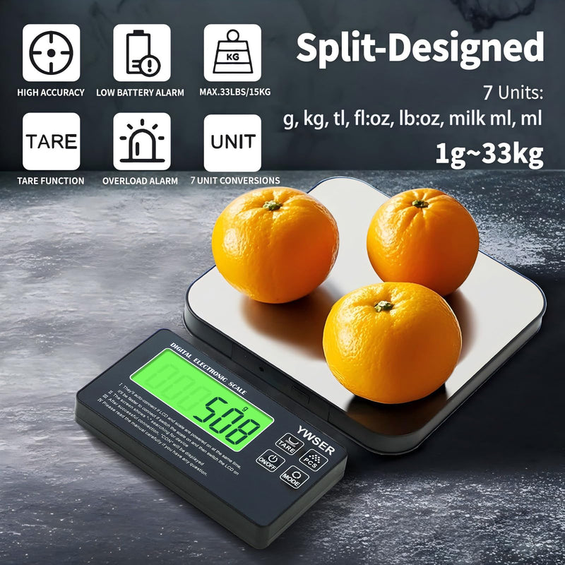 Food Scale, 2024 Newly Split Designed 33lb Digital Kitchen Scale with 7 Units Tare Function & LCD Display,1g Precise Graduation Food Scale Weight for Baking/Cooking/Dieting/Meal Prep1 Multicolored