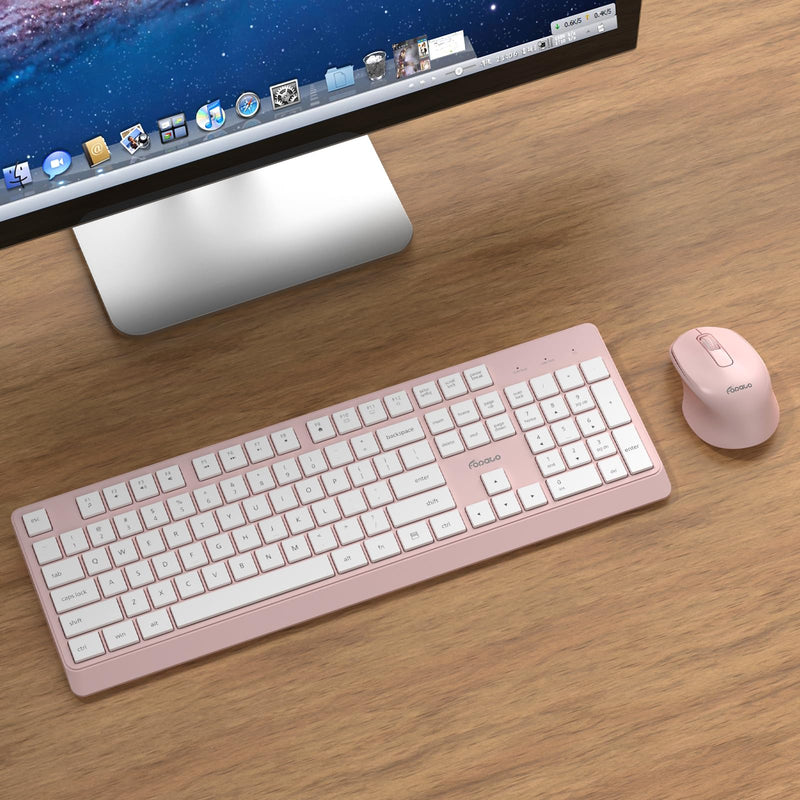 Wireless Keyboard and Mouse Combo Quiet for PC, Laptop and Mac - Pink | Single USB Receiver, Full Size with Number Pad, Silent, Low-Profile, Light Weight, Works with Windows & Mac for Home & Office