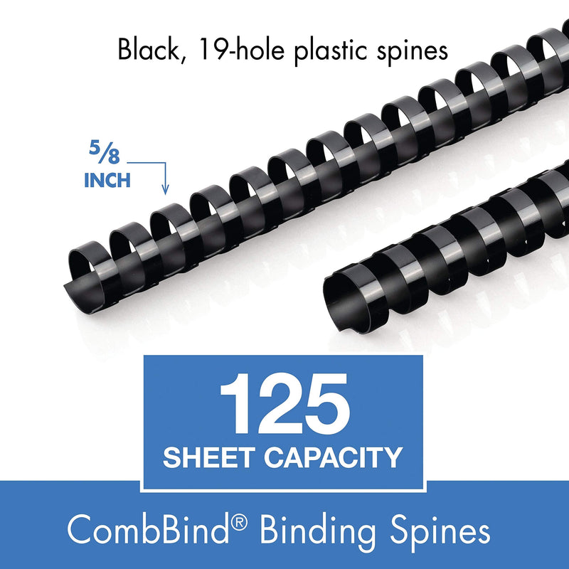 Mead CombBind Binding Spines/Spirals/Coils/Combs, 5/8", 125 Sheet Capacity, Black, 125 Pack (4000135) 5/8"