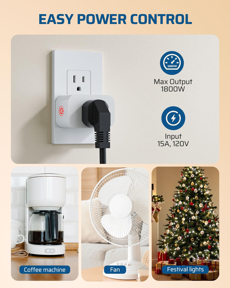 DEWENWILS Matter Smart Plug, Work with Alexa, Apple Home, Google, SmartThings, Outlet with Schedule and Timer, FFS Easy Setup, 100% Privacy 15A/1800W, APP Voice Control, 2.4G Wi-Fi Only, 2 Pack White Matter-4Pack