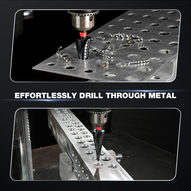 EZARC Step Drill Bit for Metal (3/16''-7/8'')，M35 Cobalt Wear-Resistant AlTiN Coated Step Drill Spiral Flute Unibit, 5/16" Thickened and 1/4" Hex Shank for Stainless Steel, Aluminum, Plastic 3/16"- 7/8"