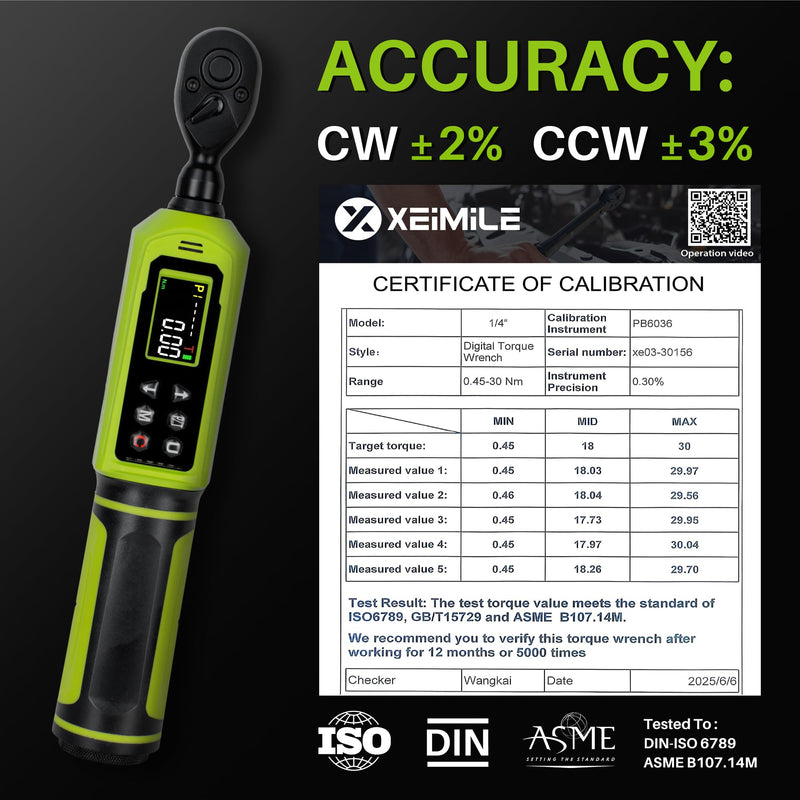 Digital Torque Wrench 1/4" Drive-4-266In.Lb/0.45-30N.m, Electric Torque Wrench With Vibration Buzzer LED Indicator,±2% Accuracy Five Units for Bike Motorcycle Car Auto Repair,DIY,Green Black 1/4" 4-266 In.Lb