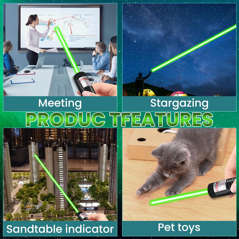 Rechargeable Green Laser Pointer, Long Range Laser Pointer High Power with Star Cap for Astronomy, Architecture, Outdoor Adventures