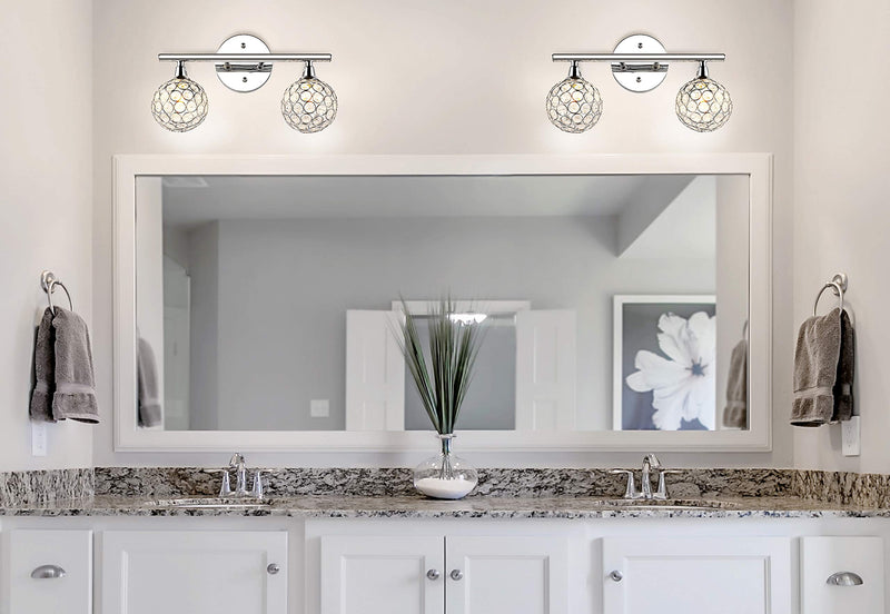 JONATHAN Y JYL7535A Maeve 13" 2-Light Iron/Glass Contemporary Glam LED Vanity Light Glam Transitional Art Deco 2700K LED 2W Bulbs Included Bathroom Hallway Living Room Bedroom Mirror Cabinet, Chrome 2 Bulb
