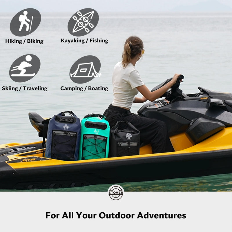 STOVER 5/10/25/30/40/55L Waterproof Dry Bag- Roll-Top Backpack w/Phone Case- Kayaking, Hiking, Camping, Boating- Men/Women 30l Navy Blue (With Phone Case)