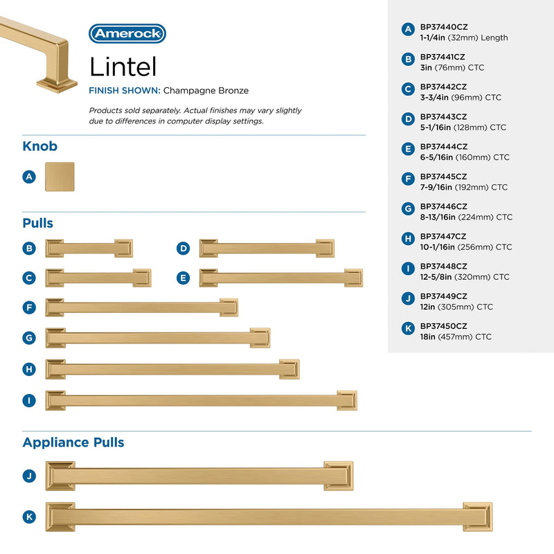 Amerock Lintel 7-9/16 inch (192 mm) Center-to-Center Champagne Bronze Cabinet Pull, BP37445CZ