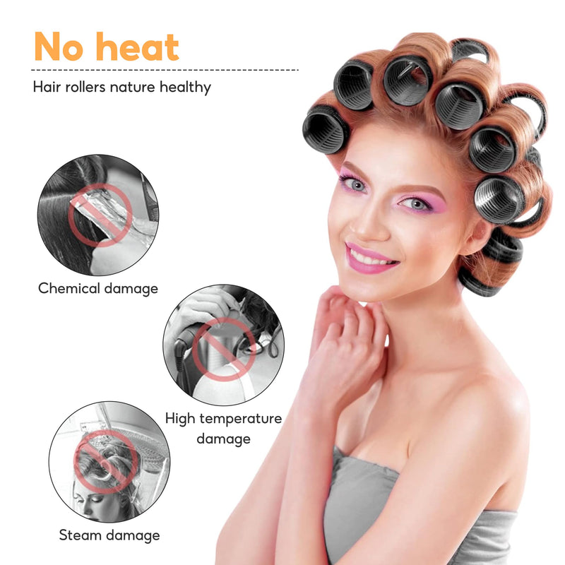Hair Rollers with Clips, 50PCS Hair Rollers Set Jumbo Hairs Rollers(Black) | with 24 Roller (6 Jumbo, 6 Large, 6 Medium, 6 Small), for Long Medium Short Hairs DIY Hairdressing