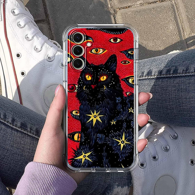 Case for Samsung Galaxy S26+ with Hippie Art Design,Trippy Cute Cool Black Cat Pattern,Clear Slim Soft TPU Bumper Phone Cover,6.7”(Cat,Sx26p)