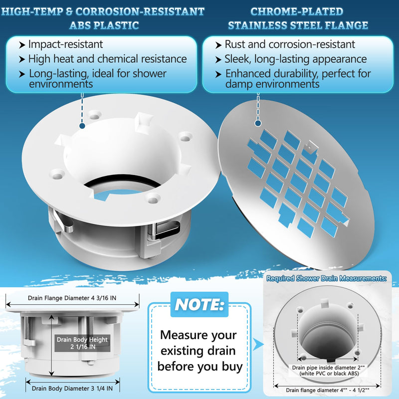 Shower Drain Replacement for Fiberglass & Plastic Shower Pans, Installs from Top Only, Chrome Fit for 4"- 4 1/2" Drain Flange & 2" ABS, PVC, Galvanized Steel & Cast Iron Drain Pipes (Brushed Nickel) Brushed Nickel