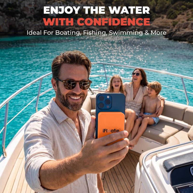 Magnetic iPhone Float - Prevents Phone from Sinking - MagSafe Compatible Snap-On Floatation for iPhone 17/16/15/14/13/12 – Orange