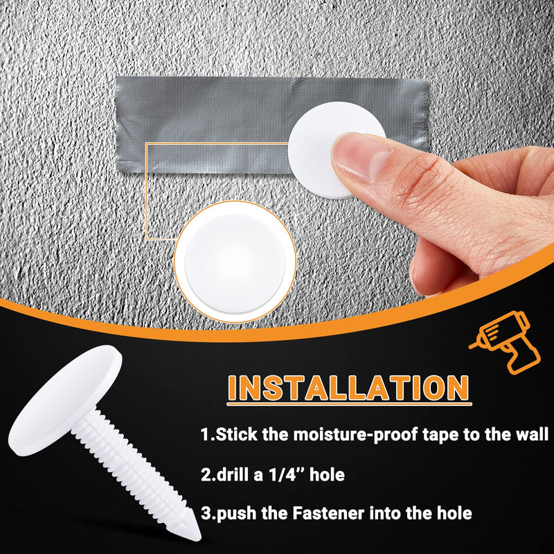 Taiyin 1 3/8 '' Christmas Tree Vapor Barrier Fasteners for Crawlspace Poly Liners Encapsulations Covers White Push Plastic Foam Board Fasteners(300 Pcs) 300