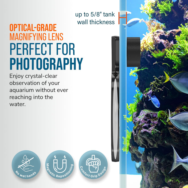 Flipper DeepSee 4" Magnetic Aquarium Viewer – Optical-Grade Magnifying Lens for Glass & Acrylic Tanks up to 5/8" Thick – Hands-Free Underwater Viewing for Fish, Corals & Aquarium Photography – Clear STD 4"