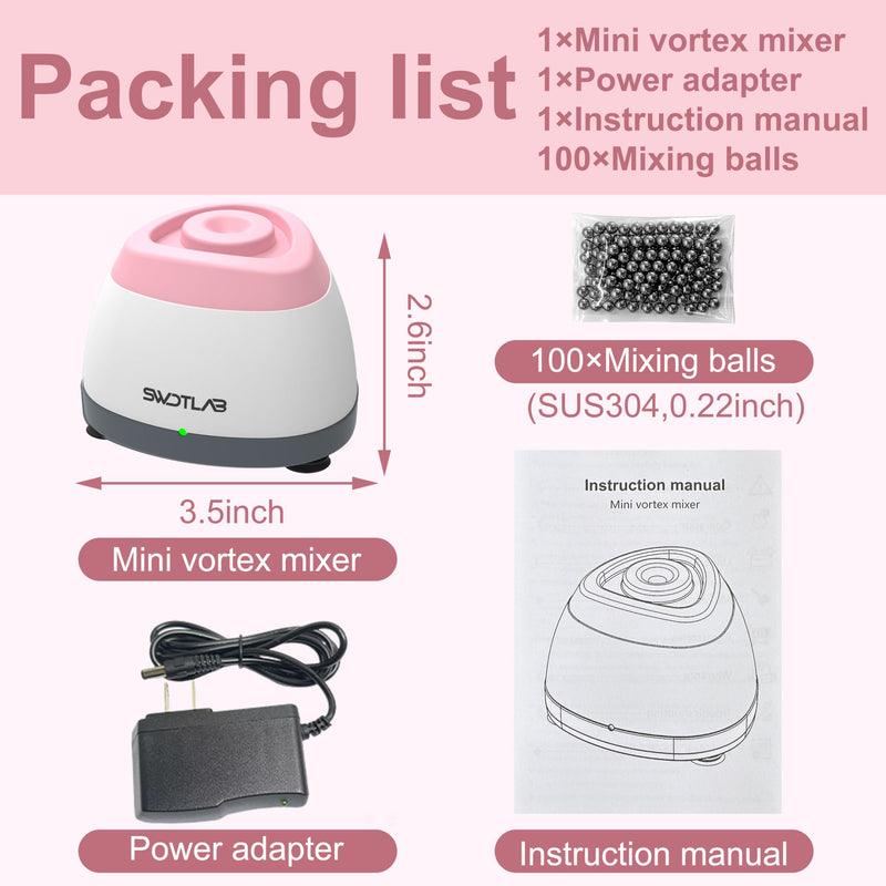 Mini Vortex Mixer 3500RPM 3s Mix for Lab Paint Nail Polish, Pink | 3s Fast Mix DC Brushless Motor, Touch Start Auto-Stop, Anti-Slip & Quiet, 100 Stainless Steel Balls, for Tattoo Ink Glue Lab