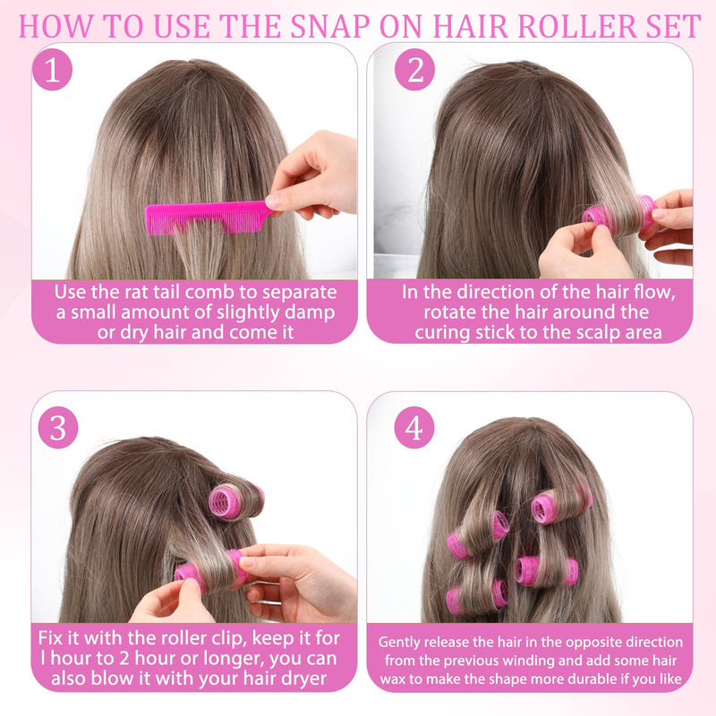  [AUSTRALIA] - 18Pcs Self Grip Hair Rollers with Small Comb Heatless Curler Pro Salon DIY Hairdressing Curlers Tools for Long Medium Short Hair Rose Red
