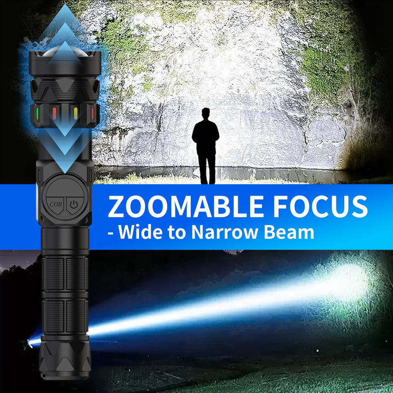 Esgofo Rechargeable Flashlights High Lumens 100000 Long Lasting LCD Display, Super Bright 50W LED, Quick USB C Charge & Output, Double Source & Buttons with Red Light, for Home Camping Hiking 50.0 Watt Hours