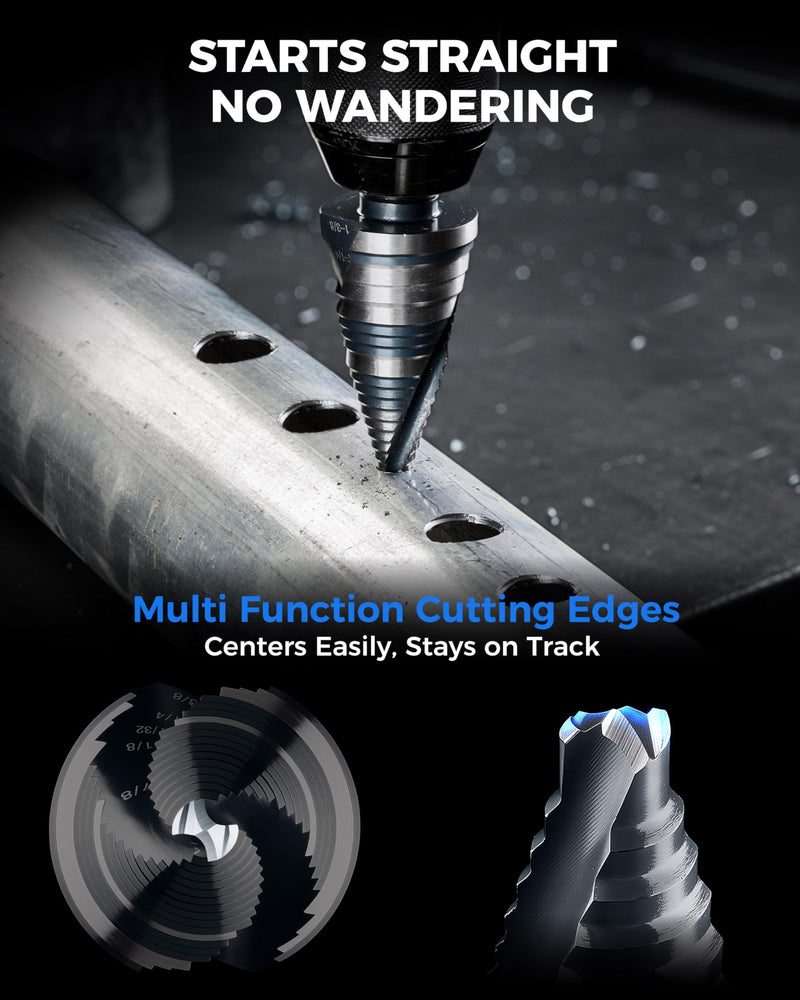 toolant 1/4" to 1-3/8" Step Drill Bit with Upgraded Dual-Angle Flutes & Multi-Function Cutting Edges, M2 HSS & Nitriding Coating for Stainless Steel, Copper, Aluminum, Wood, Plastic