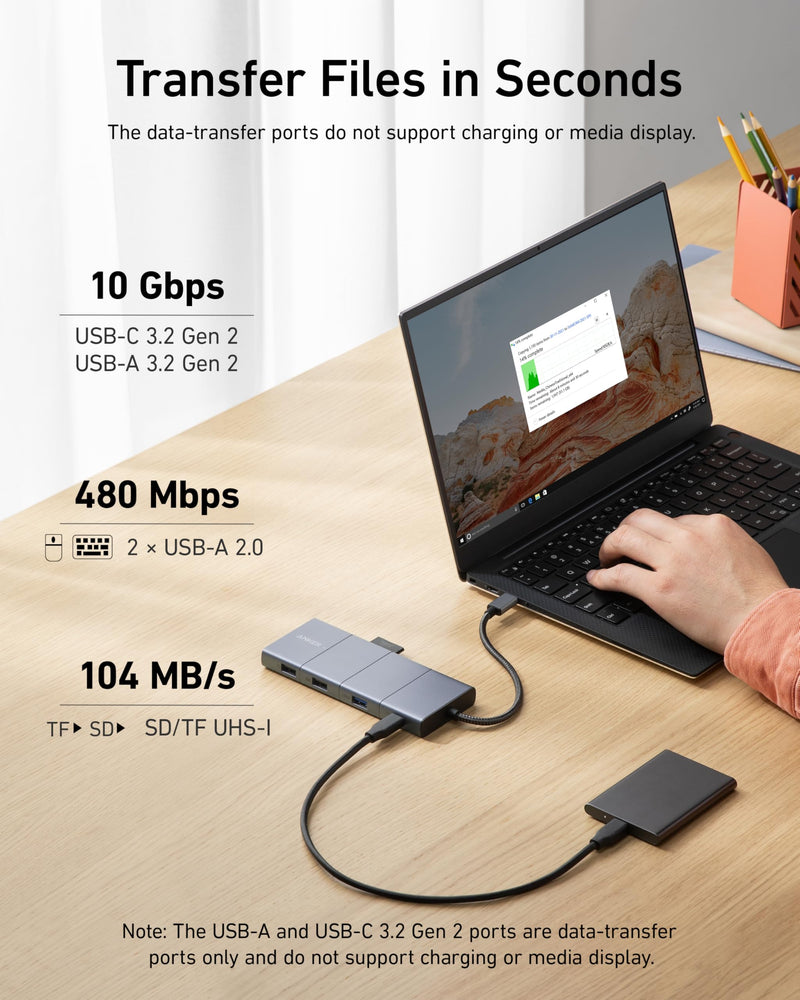 Anker USB-C Hub, 11-in-1 Docking Station Dual Monitor with 4K HDMI and DP | 1 USB-C and 1 USB-A 10Gbps Data Ports, 2 USB 2.0 Data Ports, 4K HDMI and DisplayPort, 85W Max PD, Ethernet, for XPS and More