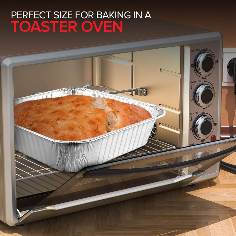 Stock Your Home 8x8 Foil Pans (50 Pack) 8 Inch Square Aluminum Pans - Foil Pans - Disposable Food Containers Great for Baking Cake, Cooking, Heating, Storing, Prepping Food 50 Pack