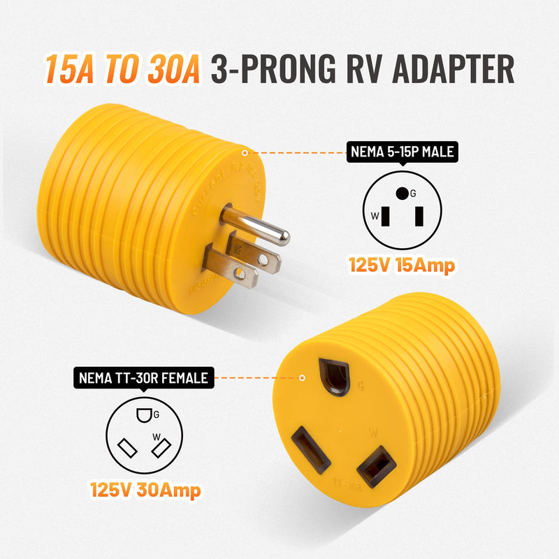 MECMO 30 Amp to 110 Volt RV Adapter, NEMA 5-15P to TT-30R Electrical Power 30 Amp to 15 Amp 110 Adaptor, 15A Household Male to 30A RV Female Converter Plug for RV Camper Caravan Van Travel Trailer