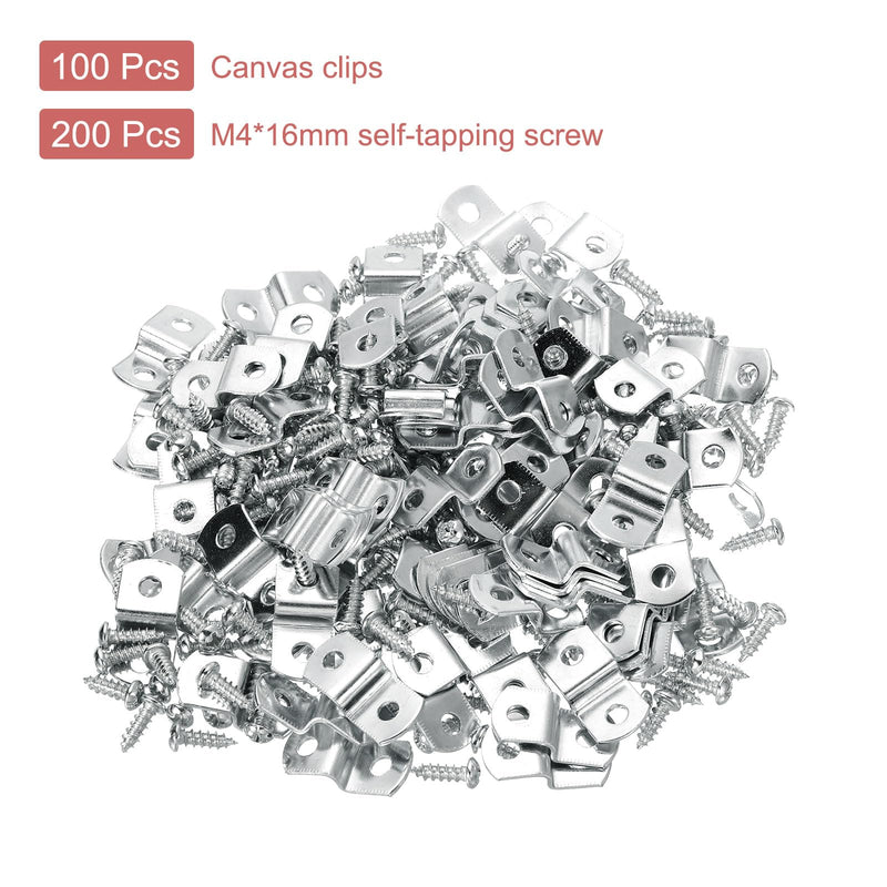 uxcell 100 Pcs 1/4" Offset Canvas Clips, Picture Framing Mirror Clips Z Shape Canvas Painting Mounting Clips with 2 Mounting Holes with Screws, Silver