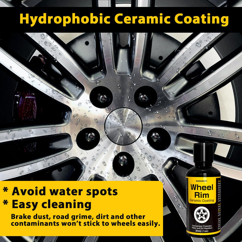 NADAMOO Wheel Rim Ceramic Coating 30ml，Hydrophobic Protection Gloss Finish Water and Dirt Repellent for Car Wheel - Self Cleaning - Repels Brake Dust - Deeper Shine