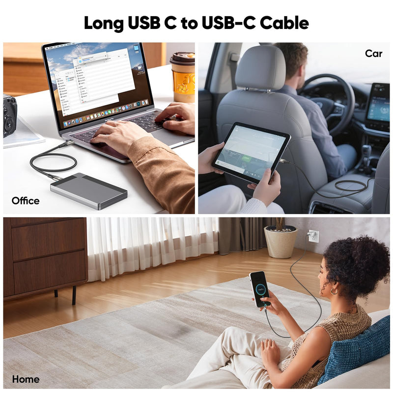 20 FT USB C Cable Long USB C 3.2 Gen 2 Cord 20FT, Full-Featured USBC to C Fast Charging/Monitor Video/Data Cable(4K@60Hz,100W, 10Gbps) for USB‑C Hub VR,iPhone 17-15 PM,Sam-sung,MacBook Pro,Camera-6M Brown 1