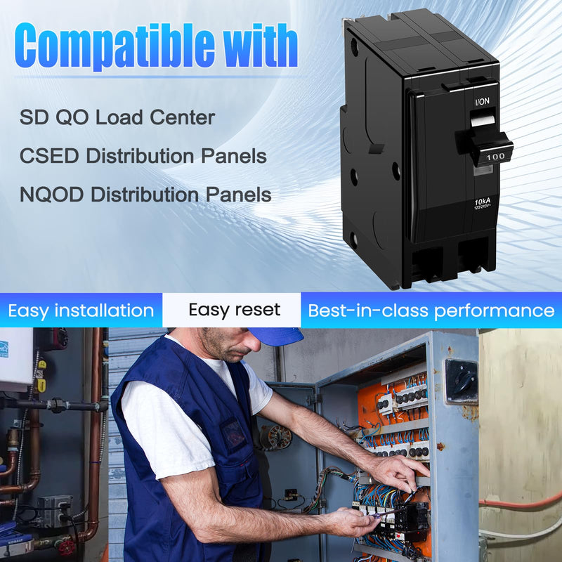 100Amp 2-Pole Circuit Breaker for QO2100CP,Compatible with SD QO Load Center, CSED, and NQOD Distribution Panels,120/240 V,10kA 2P100A