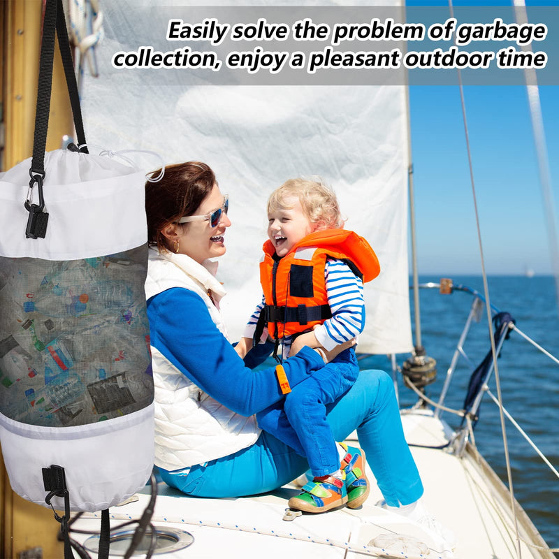Gersoniel 3 Pack Boat Trash Bags Portable Boat Accessories Mesh Trash Bags Reusable Garbage Can for Kayak Pontoon Camper Fishing Outdoor Storage Cabin Black, Gray, White