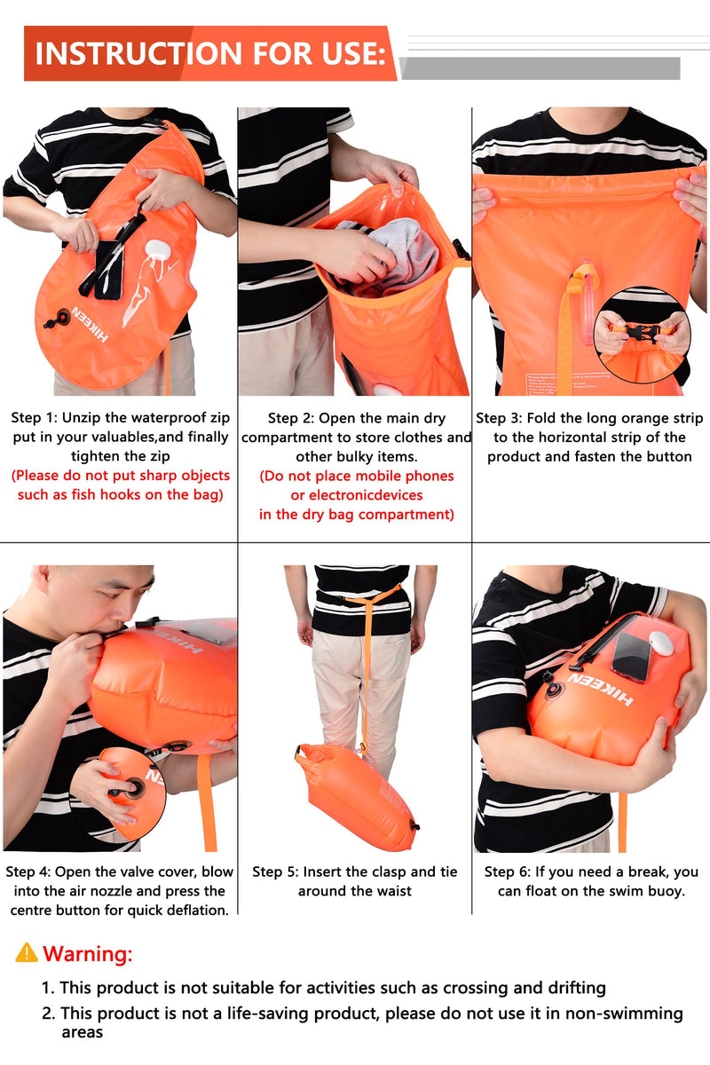 Hikeen Swim Buoy with Dry Bag 20L - Waterproof Touchscreen Large,Fully Waterproof Swim Safety Float for Open Water Swimmers and Training Triathletes, Kayaking, Be Bright, Be Safer