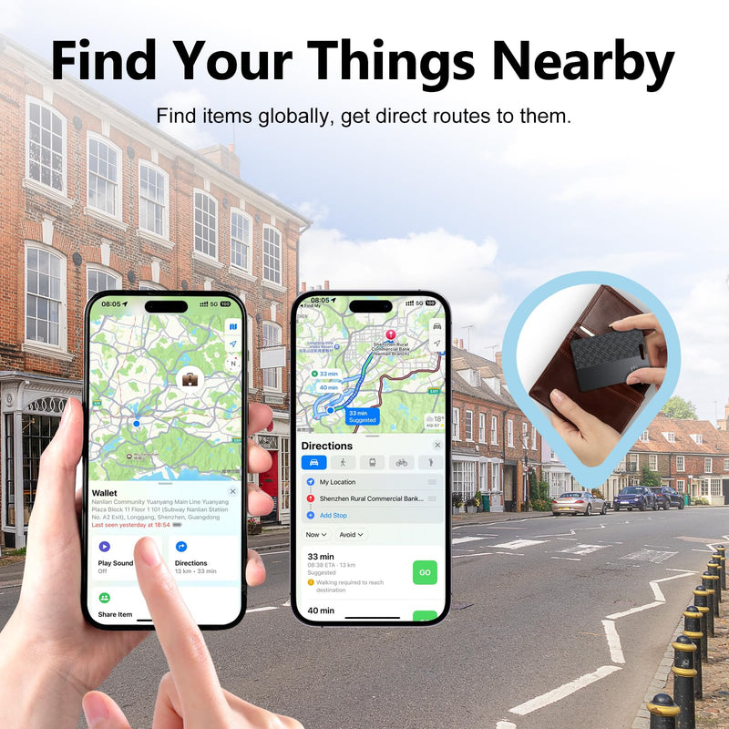 Ultra-Thin Wallet Tracker Card(iOS Only), Bluetooth Tracker Smart Card for Apple Find My iPhone Wallet GPS Tracker, Supports Wireless Charging, 10 Years Battery for Luggage, Wallets, Classic Black