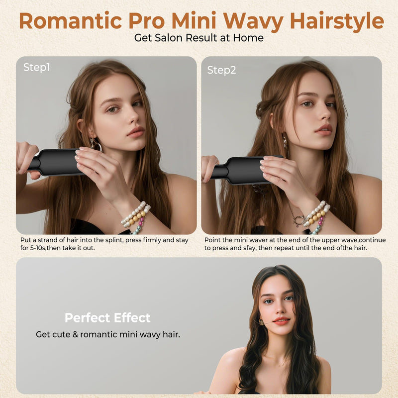 UKLISS Hair Waver Mini Crimper, Pro Beach Waves Curler | 3 Barrels Mermaid Waver, Lightweight & Compact Wave Curling Iron Crimpers for Women, Beginner-Friendly, Double Voltage Black Gold