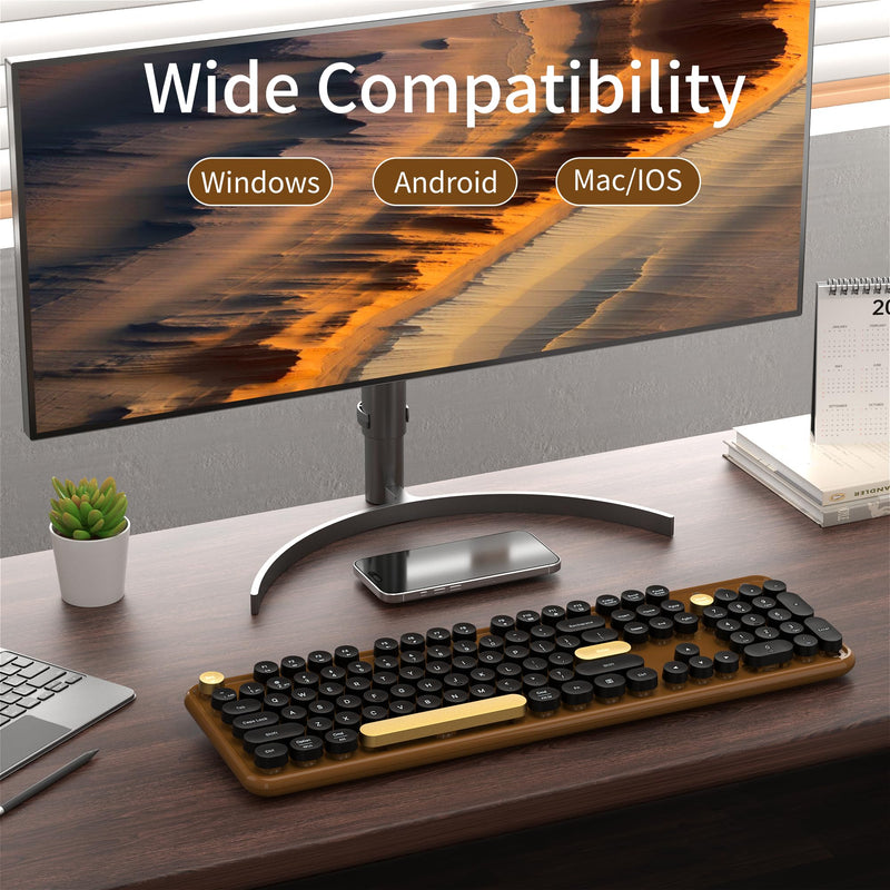 Wireless Bluetooth Keyboard, 2.4G & Dual Mode, Black Coffee | Full Size Wireless Keyboard with Number Pad, Ergonomic Keys & Adjustable Feet, Compatible with PC Laptop Tablet Phone