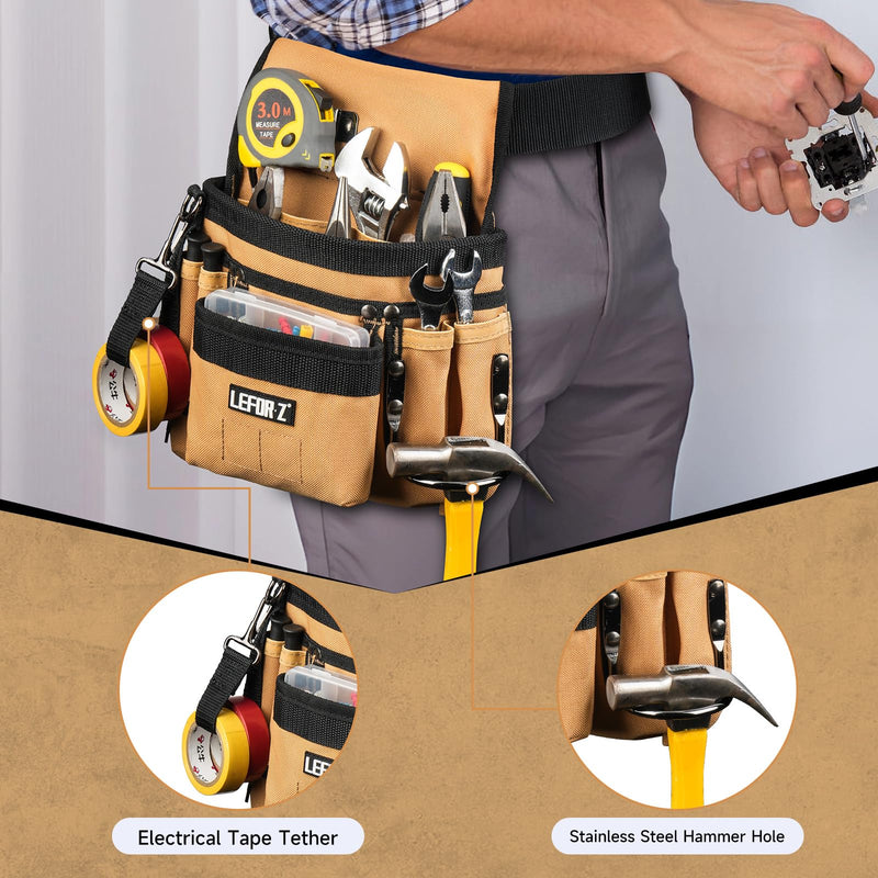 Tool Belt,Magnetic Tool Pouch,14-Pockets Tool Belts for Men,Detachable & Adjustable Tool Pouch belt for Electrician,Carpenter,Construction,Work Apron,Utility Belt,Black-Brown Black&brown