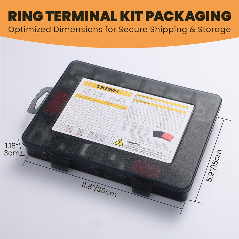TKDMR 176 Pcs Thick Copper lugs，Electric Wire Lugs，AWG2 4 6 8 10 12Gauge，88Pcs Tinned Heavy Duty Battery Cable Ends Ring Terminal Connectors with 88Pcs 3:1 Heat Shrink Tubing Assortment Kit Tinned Copper