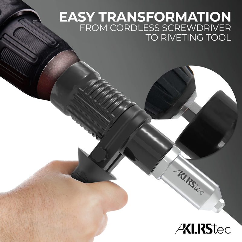 KLRStec Professional Rivet Gun Adapter - Rivet Attachment for Cordless Screwdrivers and Drills - Easy processing for Pop Rivets