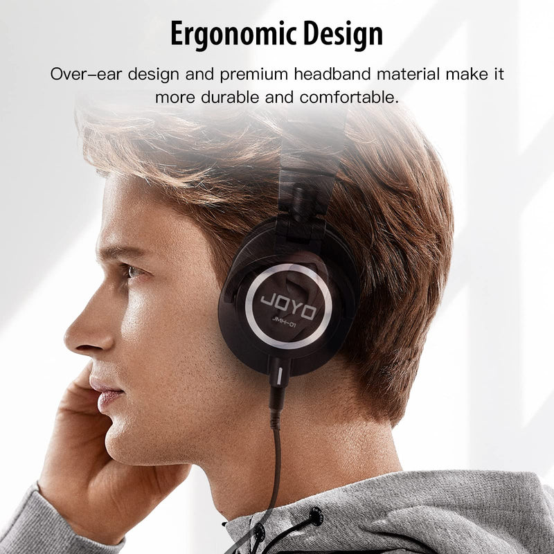 JOYO Studio Monitor Headphones Wired Audio Recording Monitor Headset Over Ear Headphones for Mixer Amplifier Podcast Keyboard Piano Deep Bass 3M Cable (JMH-01) Over-Ear Studio Monitor Black