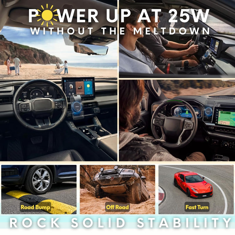 25W Cooling Magnetic Wireless Charger Air Vent Phone Mount for Car | 25W Fast Wireless Charging with Built-In Cooling Fan, Secure Air Vent Mount, Flexible Viewing Angles, 45W Adapter Included