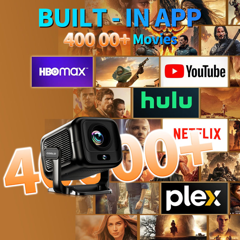 [Built-in App] Mini Projector 1080P FHD 4K Support Projector with Mouse Portable Projector with WiFi and Bluetooth 180° Adjustable Auto Keystone Portable Projector 4K Black