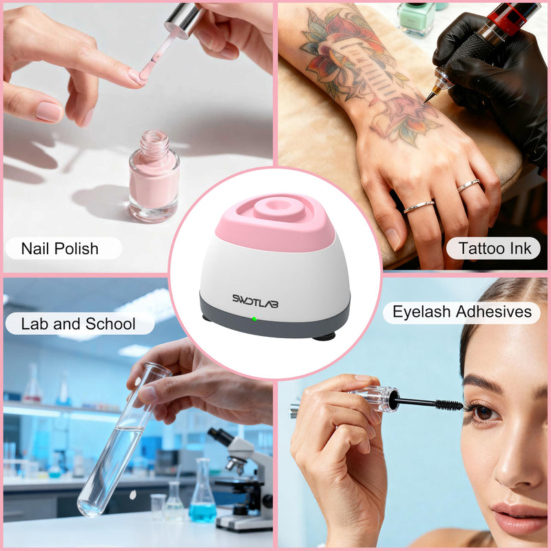 Mini Vortex Mixer 3500RPM 3s Mix for Lab Paint Nail Polish, Pink | 3s Fast Mix DC Brushless Motor, Touch Start Auto-Stop, Anti-Slip & Quiet, 100 Stainless Steel Balls, for Tattoo Ink Glue Lab