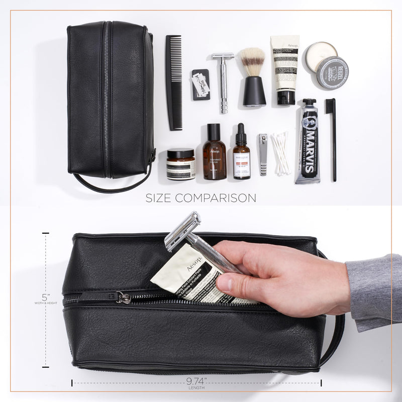 Mens Leather Toiletry Bag – Travel Dopp Kit, Shaving Bag, Grooming & Hygiene Organizer, Leather Toiletry Bag for Men, Gift for Him Midnight Black 2 - Compartment
