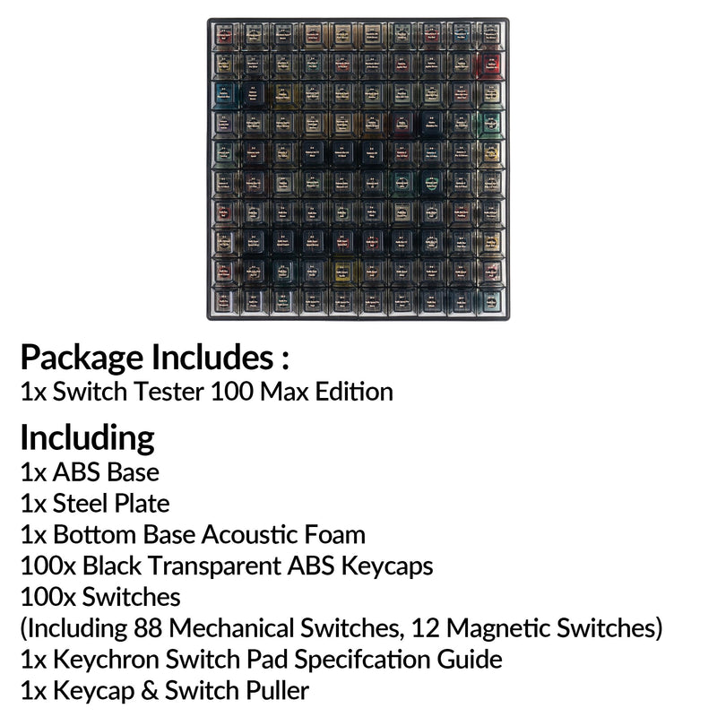 Keychron Switch Tester 100 Max Edition, 88 Mechanical & 12 Magnetic HE Switches Testing Kit with 100 Labeled Keycaps, Includes Keychron/Gateron/Kailh/Huano, Pro Mechanical Keyboard Feel