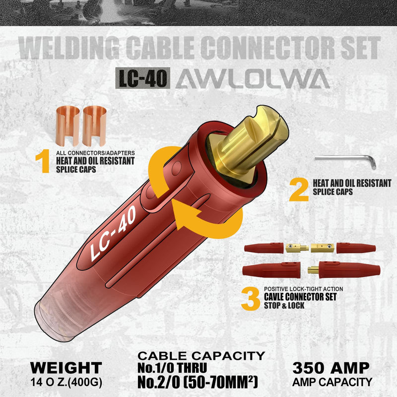 LC-40 PRO Series Welding Cable Connectors Set (4-Pack) (Red) Red