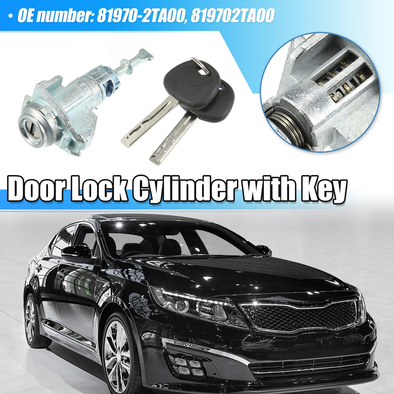 X AUTOHAUX 1 Set Door Lock Cylinder Set Kit with 2 Keys for Kia Optima 2011-2018 Left Driver Side Door Lock Set Tumbler with Key 819702TA00 81970-2TA00 LH Metal